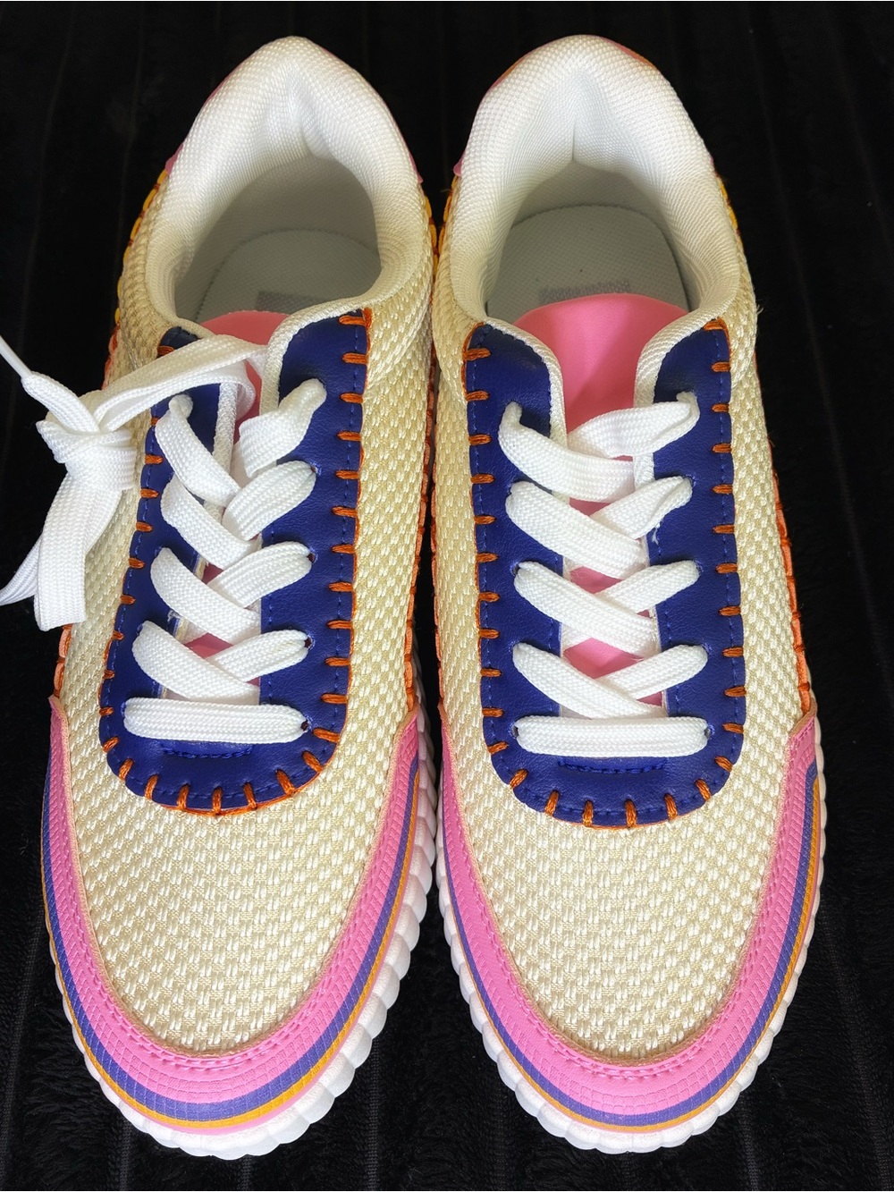 Kids Cream & Pink Breathable Lace-Up Sneakers